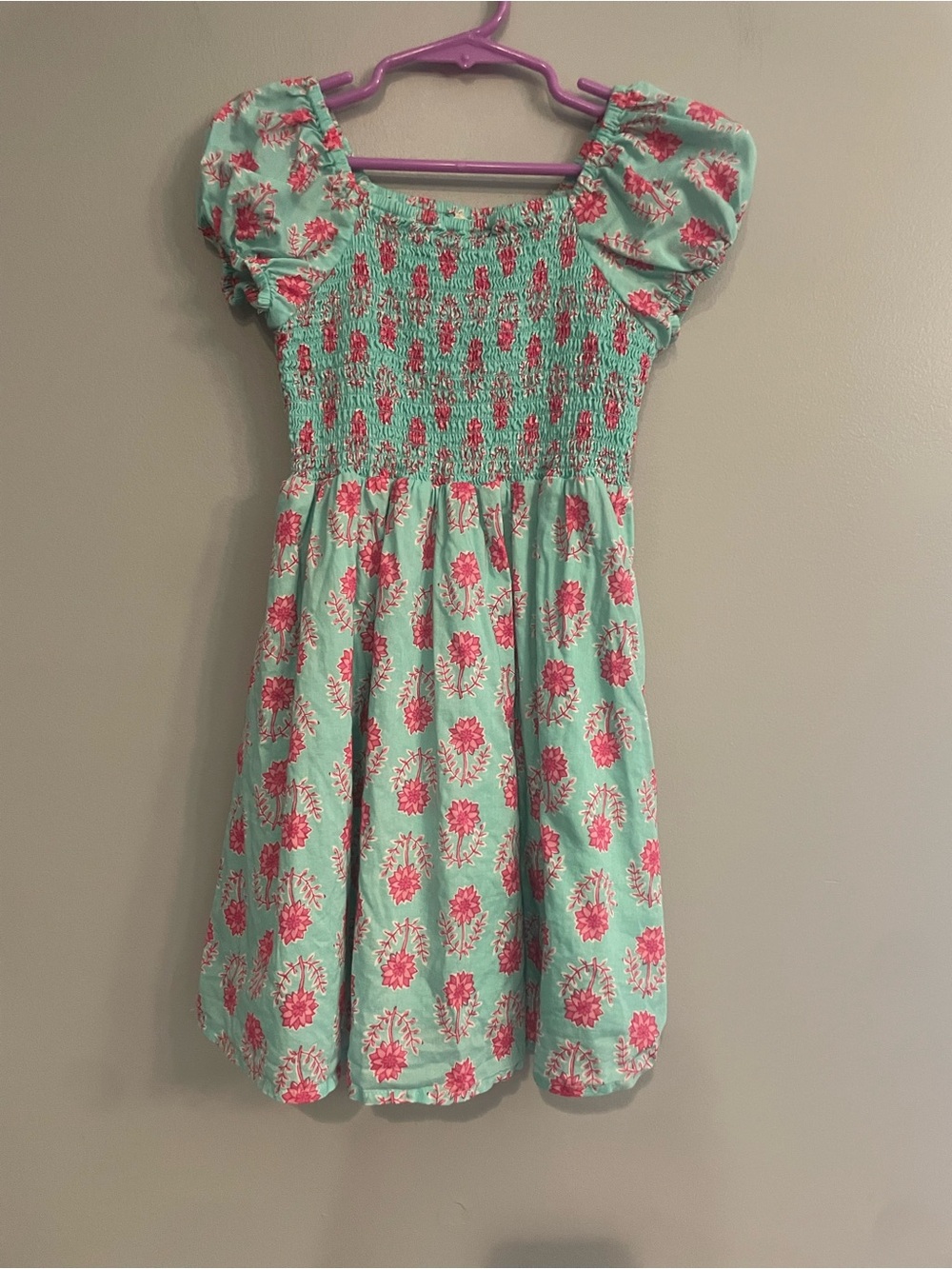 J Crew Crewcuts Mint Green Dress with Pink Floral Print